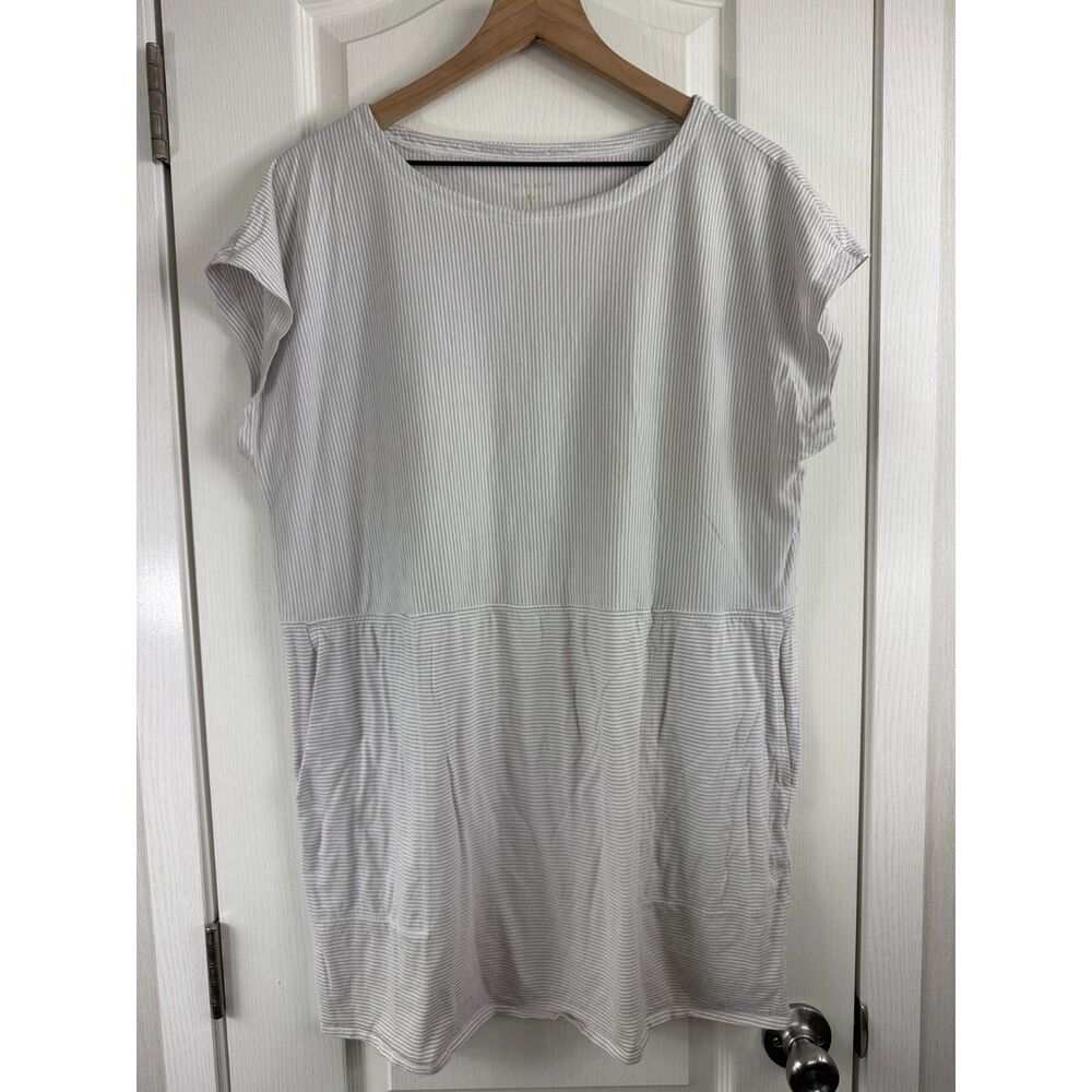 Eileen Fisher Women M Gray White Stripe Organic Cotton Oversized Tunic Top